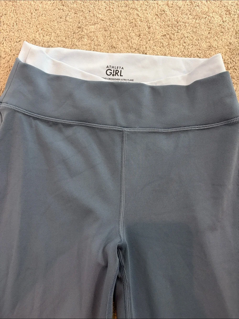 Athleta Girls Slate Blue Flared Leggings with White Waistband